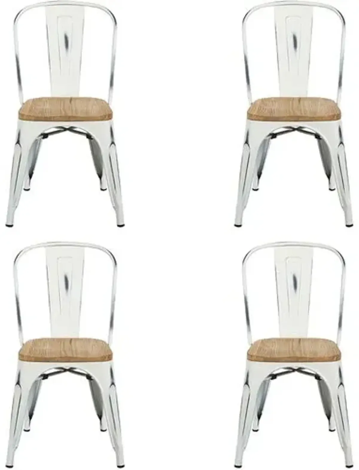 Set of 4 Kaleb Stacking Side Chairs - White/Natural - Beige