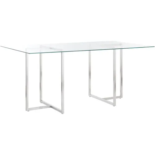 Mila Glass Rectangular Dining Table - Chrome