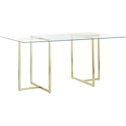 Mila Glass Rectangular Dining Table - Gold