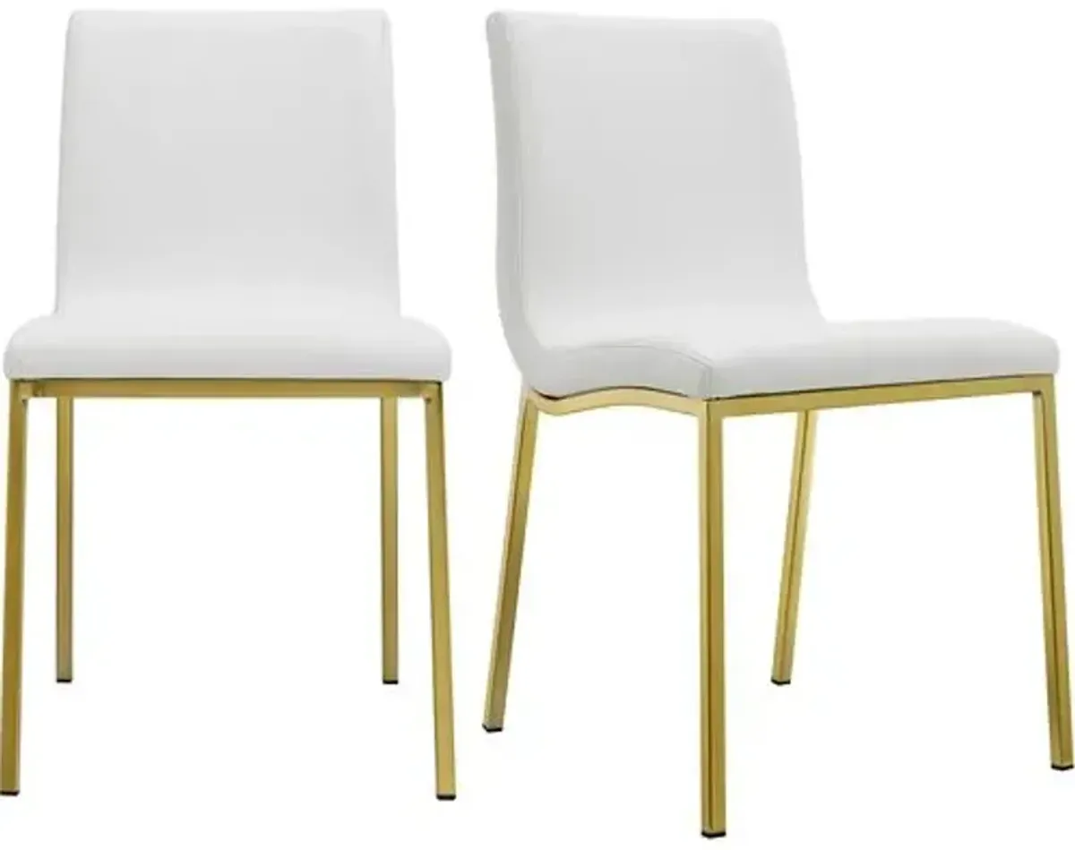 Set of 2 Mia Side Chairs - Gold/White Faux Leather