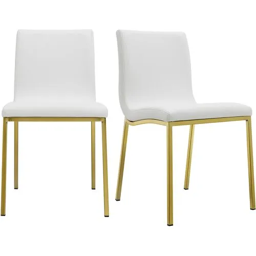 Set of 2 Mia Side Chairs - Gold/White Faux Leather