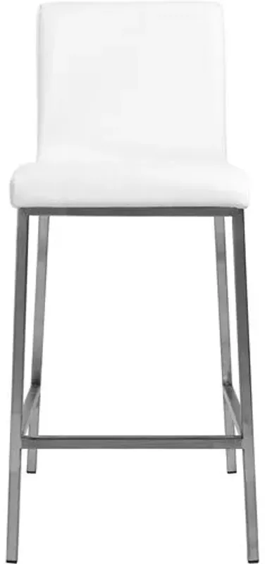 Set of 2 Mia Counter Stools - Steel/White Faux Leather