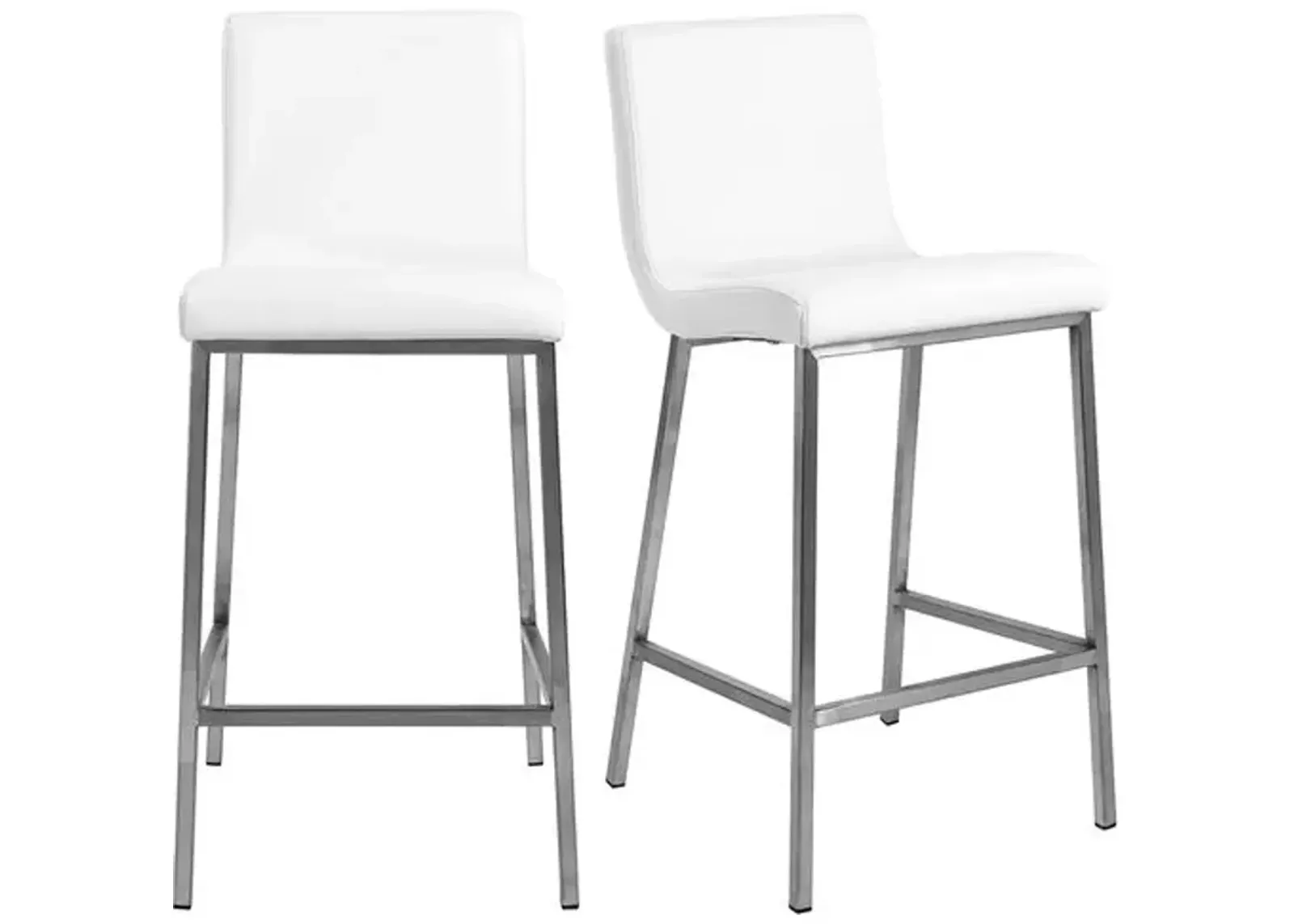 Set of 2 Mia Counter Stools - Steel/White Faux Leather