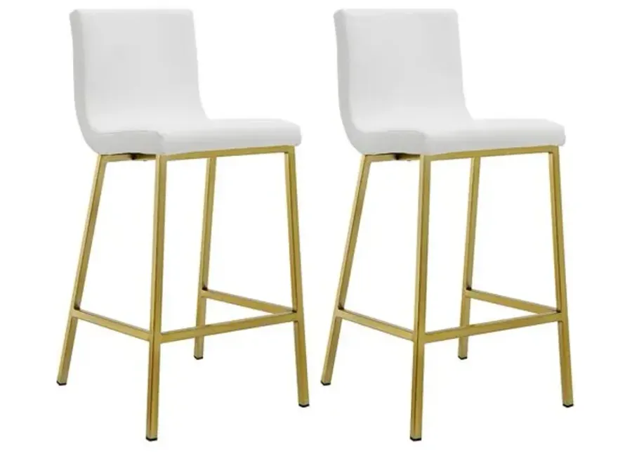 Set of 2 Mia Counter Stools - Gold/White Faux Leather