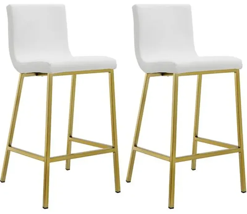 Set of 2 Mia Counter Stools - Gold/White Faux Leather