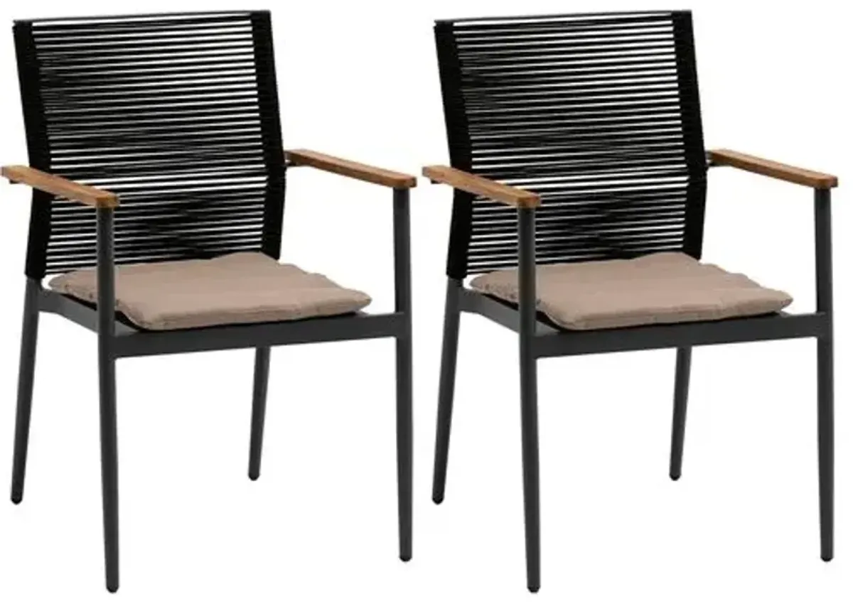 Set of 2 Moda Rope Outdoor Armchairs - Black