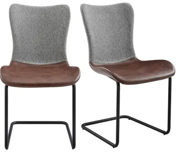 Set of 2 Leah Side Chairs - Light Gray/Brown