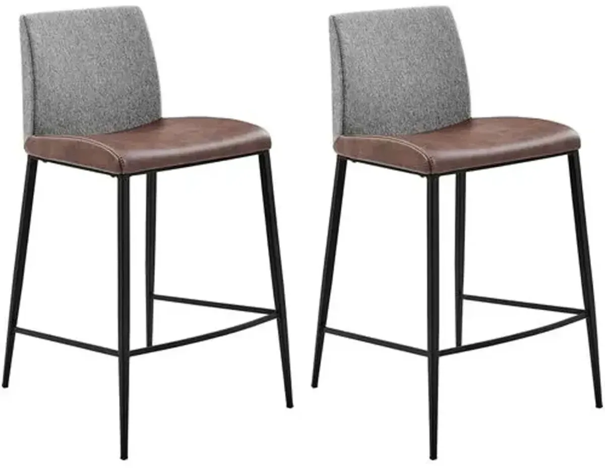 Set of 2 Leah Counter Stools - Light Gray/Light Brown