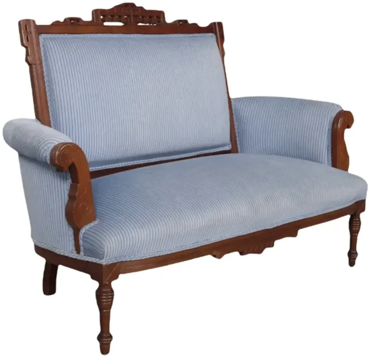 Eastlake Carved Blue Settee - Interesting Things