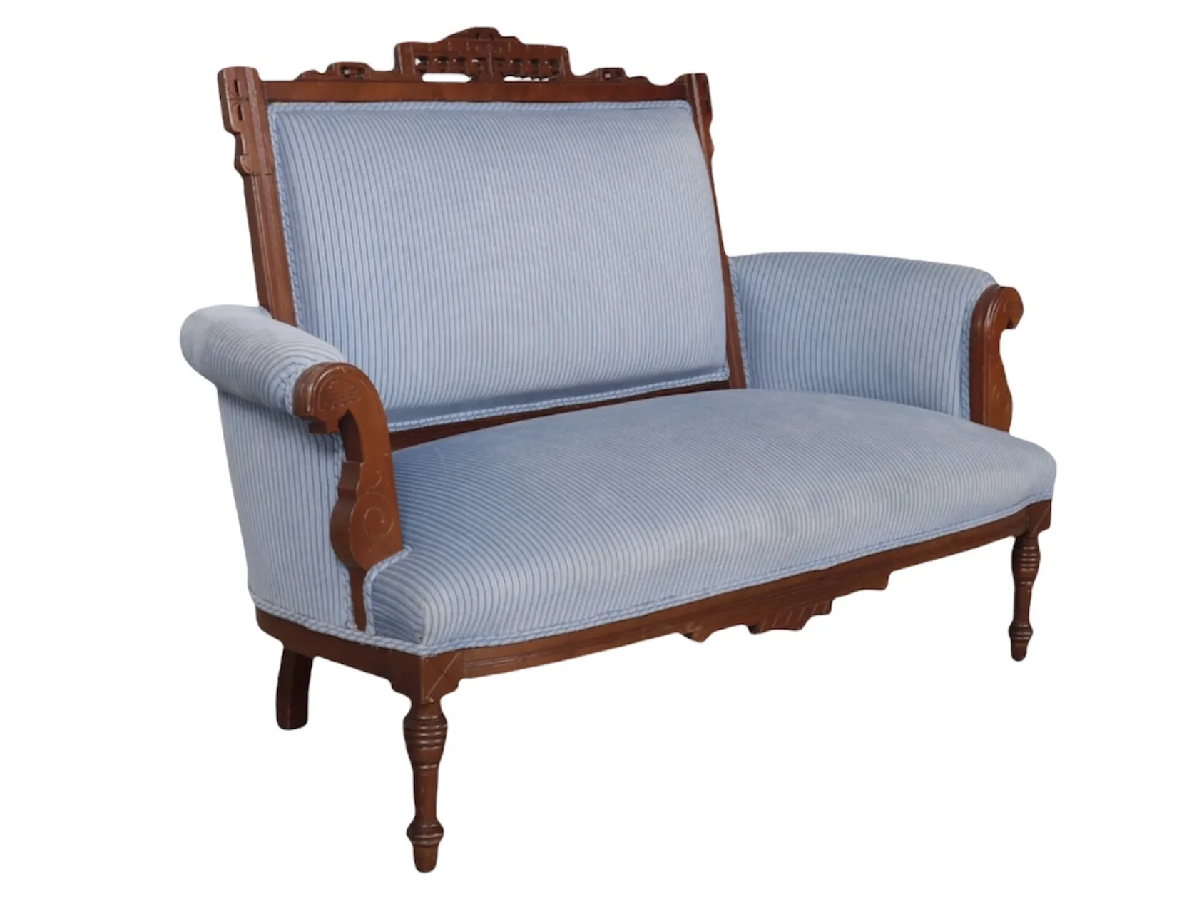 Eastlake Carved Blue Settee - Interesting Things