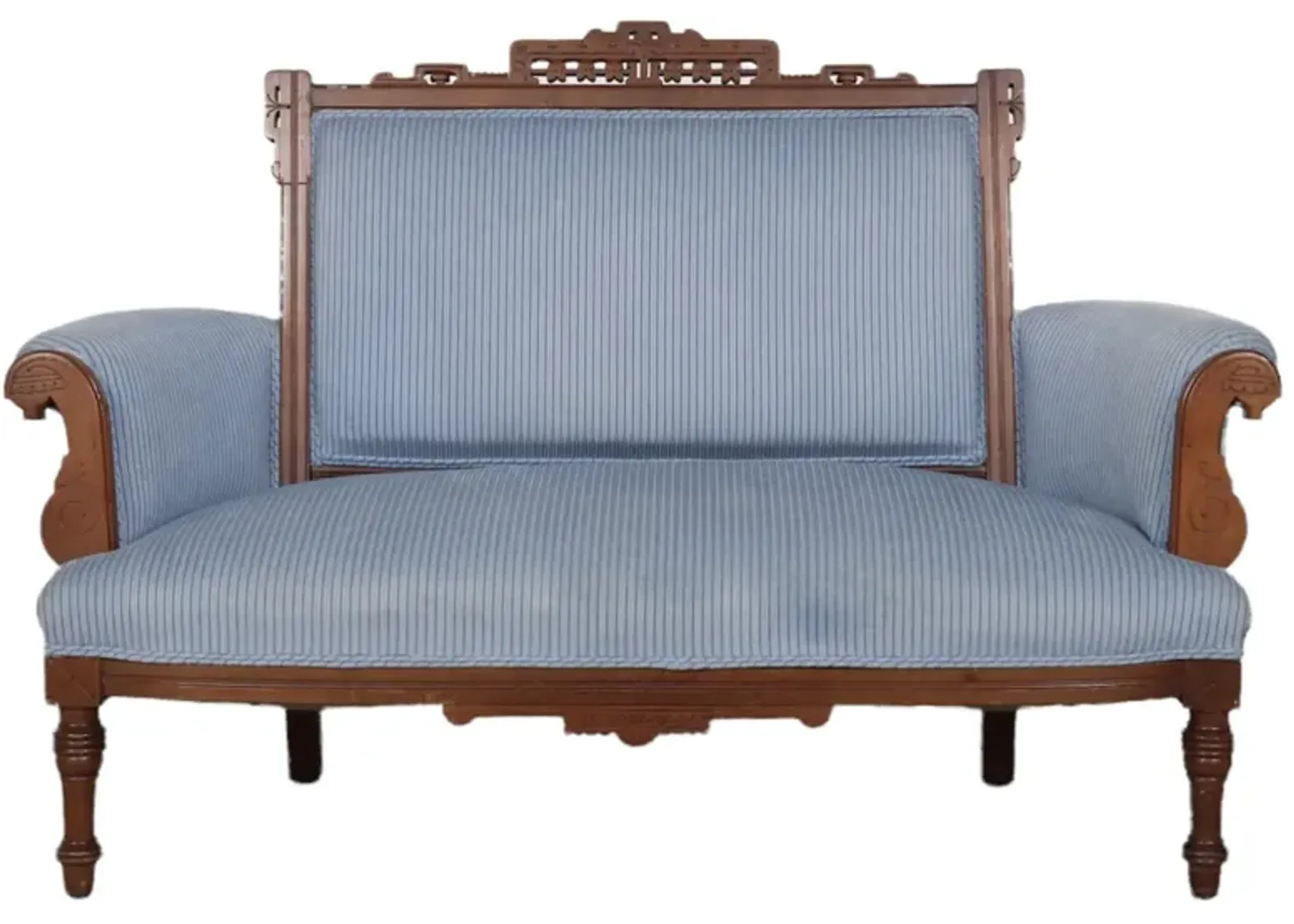 Eastlake Carved Blue Settee - Interesting Things