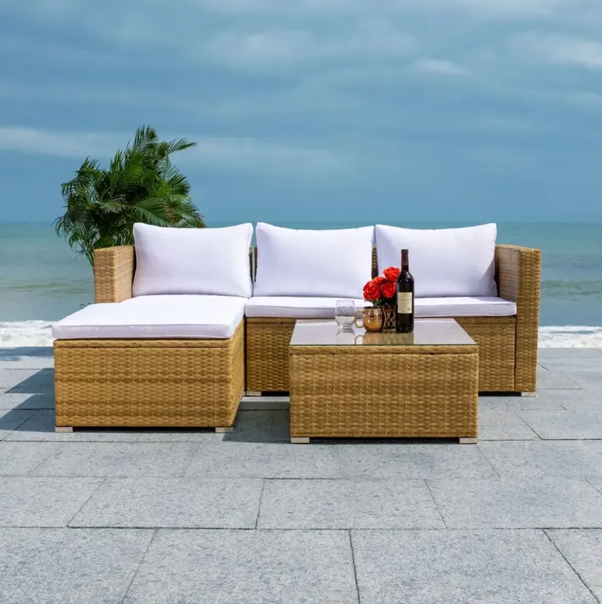 Elysion 3-Pc Outdoor Lounge Sofa Set, Natural/White