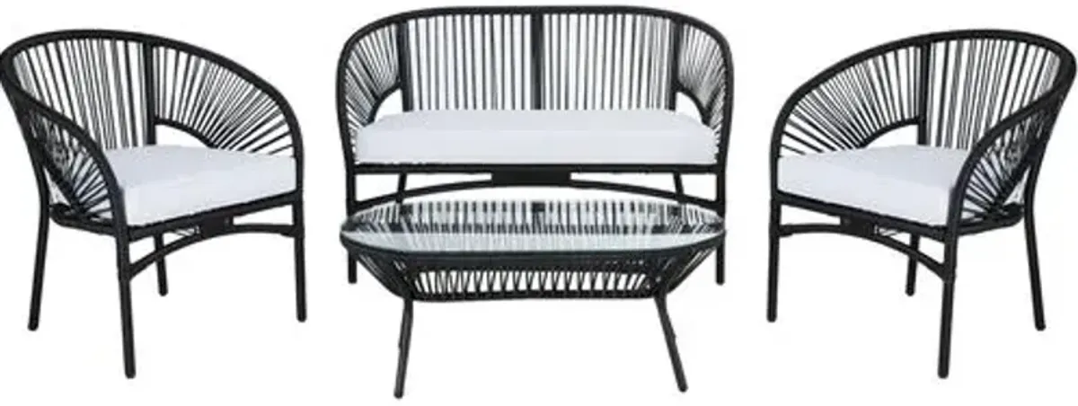 Penelope 4-Pc Outdoor Lounge Set - Black/White