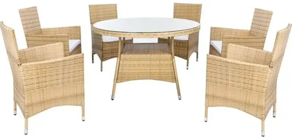 Janis 7-Pc Outdoor Round Dining Set - Natural/White