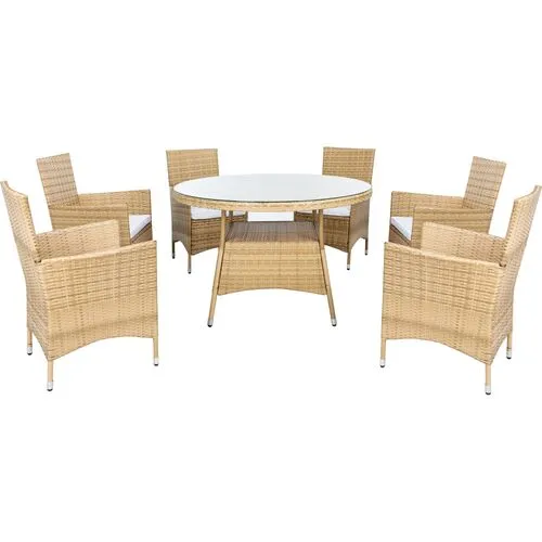 Janis 7-Pc Outdoor Round Dining Set - Natural/White