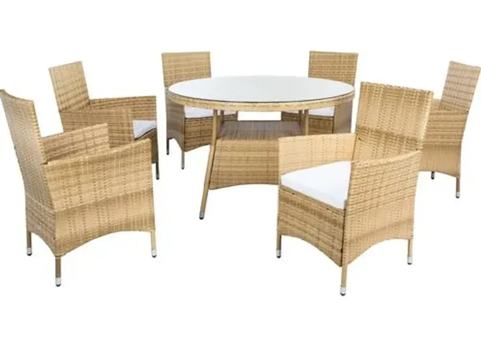 Janis 7-Pc Outdoor Round Dining Set - Natural/White