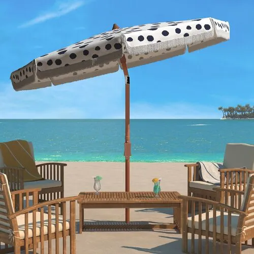 Jodie Outdoor Patio Umbrella - White/Navy Dot