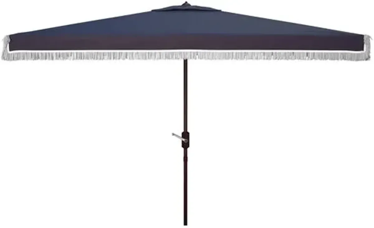 Roma Fringe Outdoor Rectangle Patio Umbrella - Navy - Blue