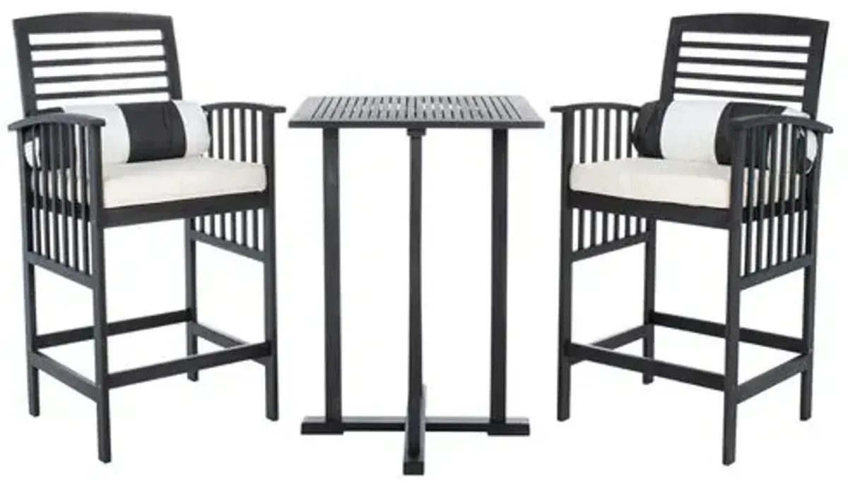 Pate 3-Pc Outdoor Bar Bistro Set - Black/Beige - Ivory