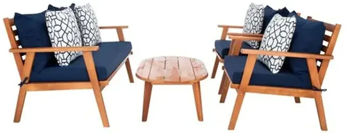 Dora 4-Pc Outdoor Lounge Set - Natural/Navy - Blue