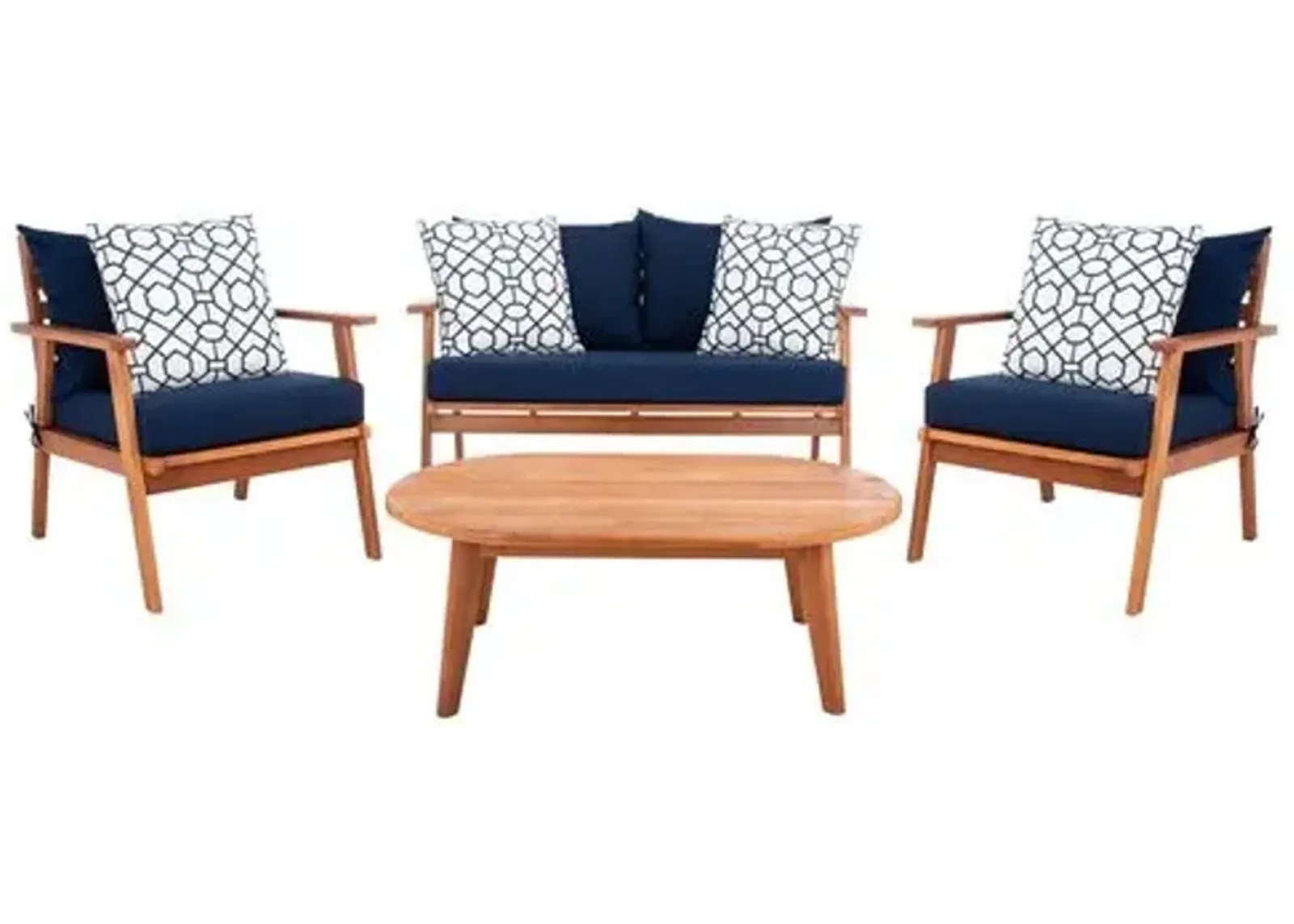 Dora 4-Pc Outdoor Lounge Set - Natural/Navy - Blue