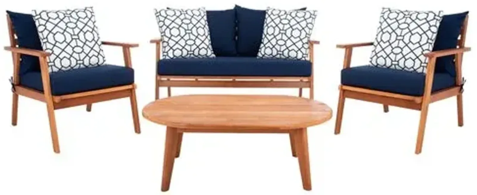 Dora 4-Pc Outdoor Lounge Set - Natural/Navy - Blue