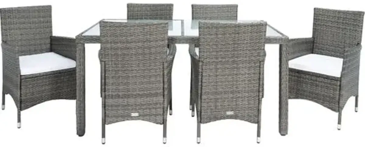 Janis 7-Pc Outdoor Dining Set - Gray/White