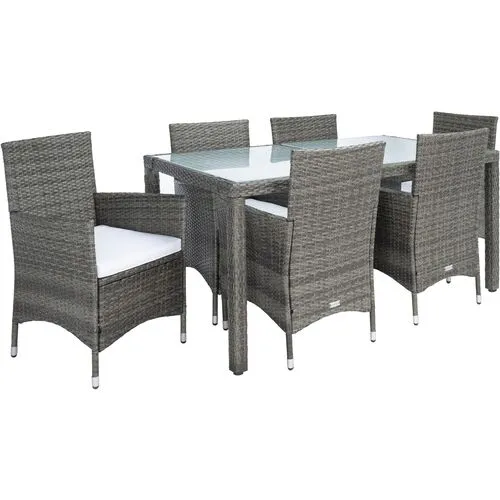 Janis 7-Pc Outdoor Dining Set - Gray/White