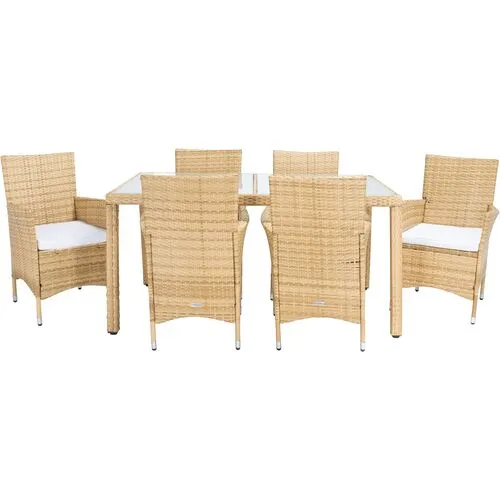 Janis 7-Pc Outdoor Dining Set - Natural/White