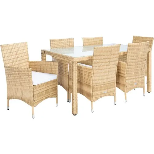 Janis 7-Pc Outdoor Dining Set - Natural/White