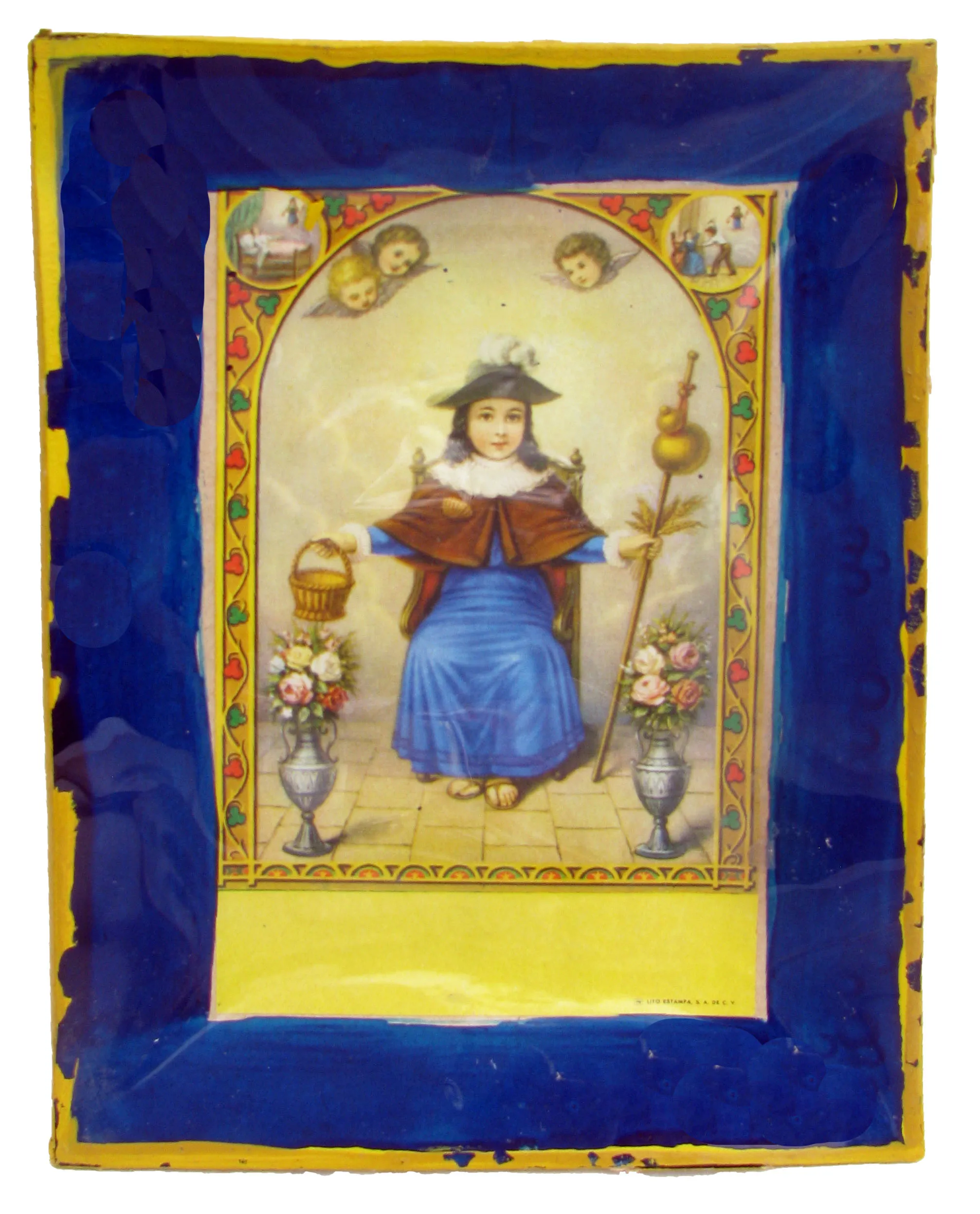 Painting - Mexican/ Spanish Folk Art Santos Retablo - Chez Vous - Blue