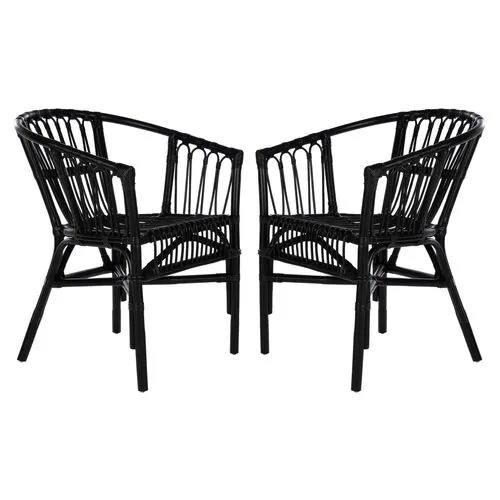 Set of 2 Bruno Rattan Accent Chairs - Black, Comfortable, Durable