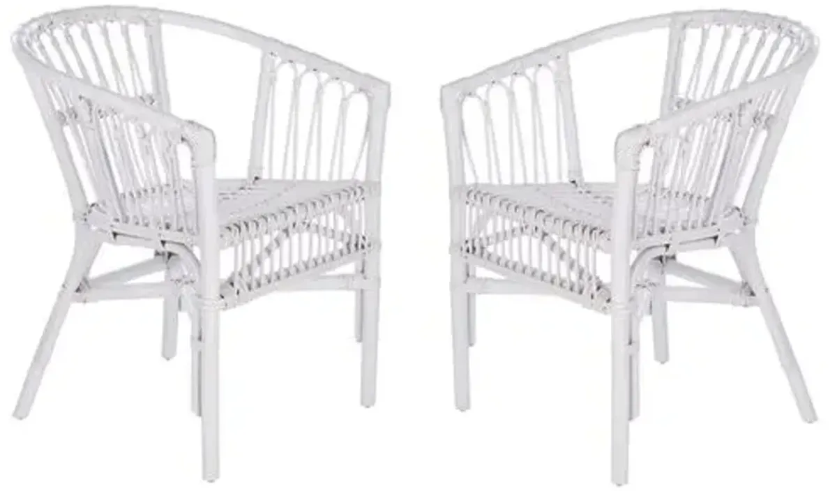 Set of 2 Bruno Rattan Accent Chairs - White, Comfortable, Durable