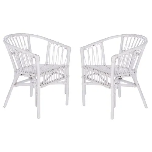 Set of 2 Bruno Rattan Accent Chairs - White, Comfortable, Durable