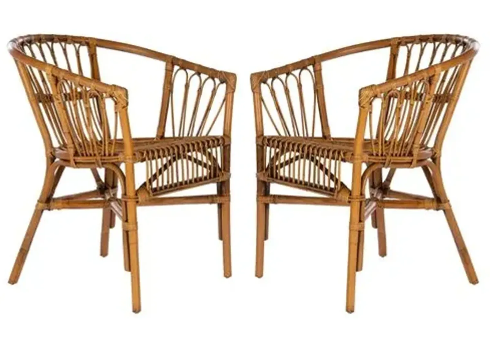 Set of 2 Bruno Rattan Accent Chairs - Honey Brown, Comfortable, Durable