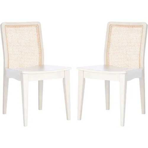 Set of 2 Stefania Rattan Dining Chairs - White