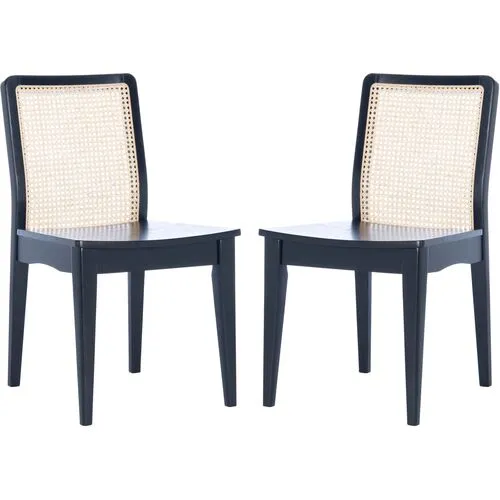 Set of 2 Stefania Rattan Dining Chairs - Black