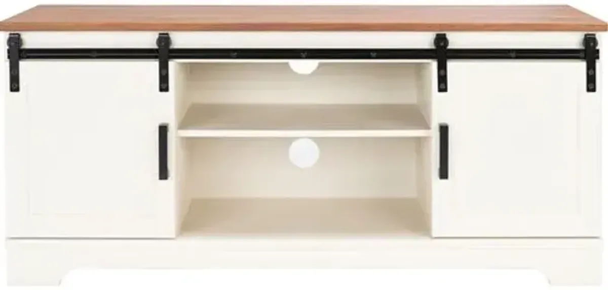 Damarion Media Stand - Whitewash/Walnut