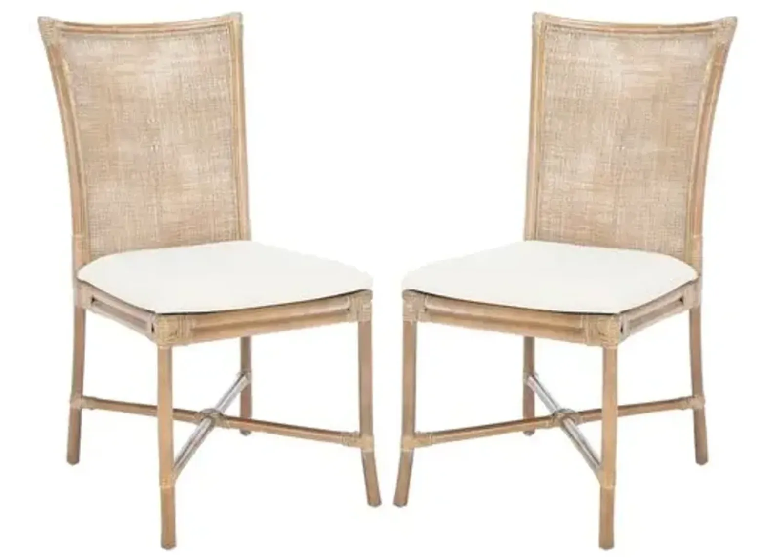 Set of 2 Aleksandra Rattan Accent Chairs - Gray - White, Comfortable, Durable, Cushioned