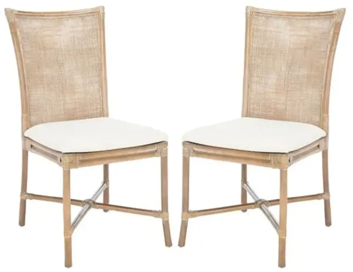 Set of 2 Aleksandra Rattan Accent Chairs - Gray - White, Comfortable, Durable, Cushioned