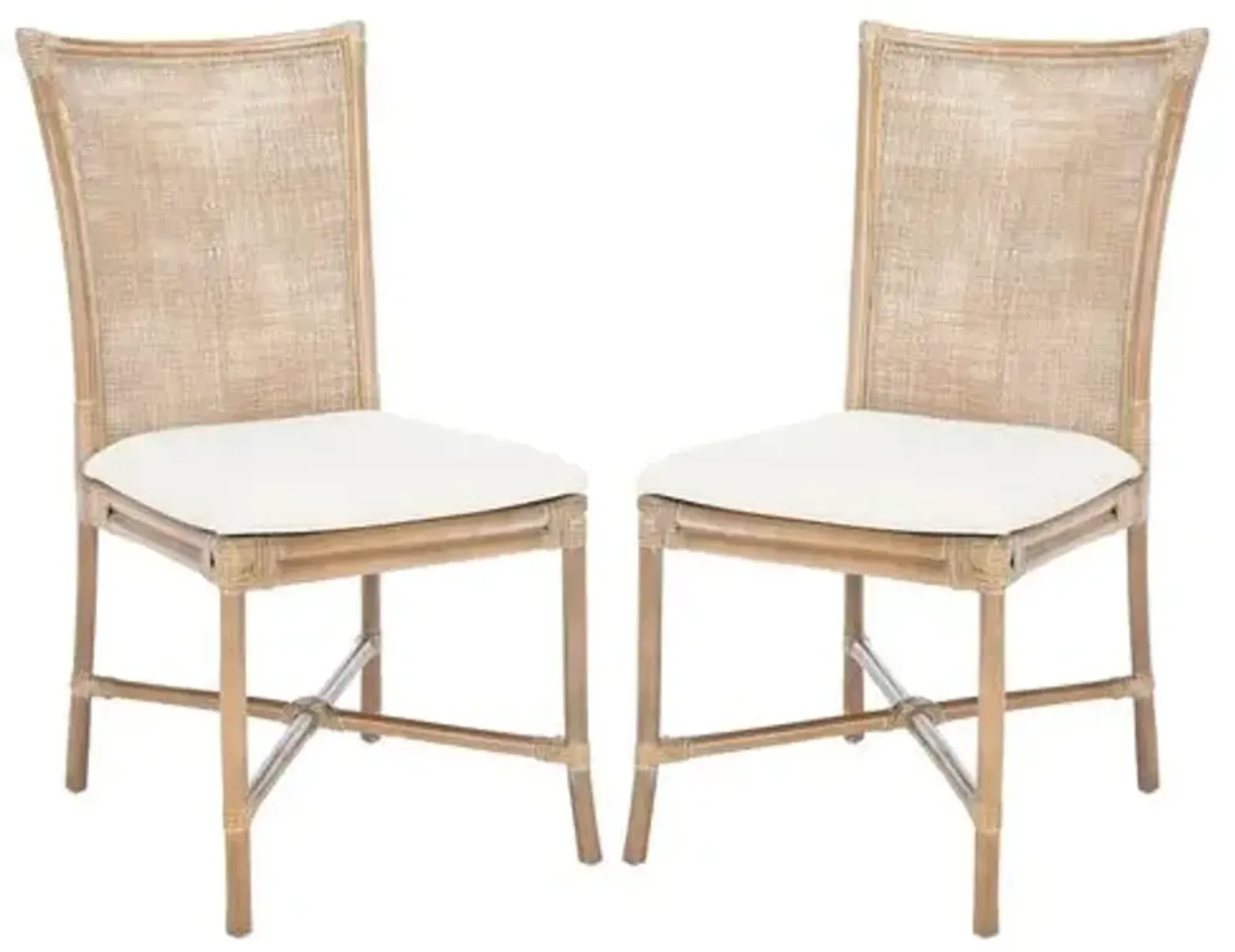 Set of 2 Aleksandra Rattan Accent Chairs - Gray - White, Comfortable, Durable, Cushioned