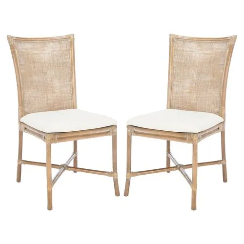 Set of 2 Aleksandra Rattan Accent Chairs - Gray - White, Comfortable, Durable, Cushioned