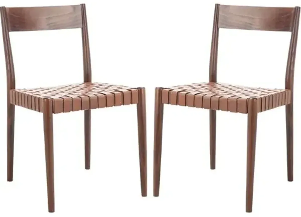 Set of 2 Vince Leather Dining Chairs - Brown