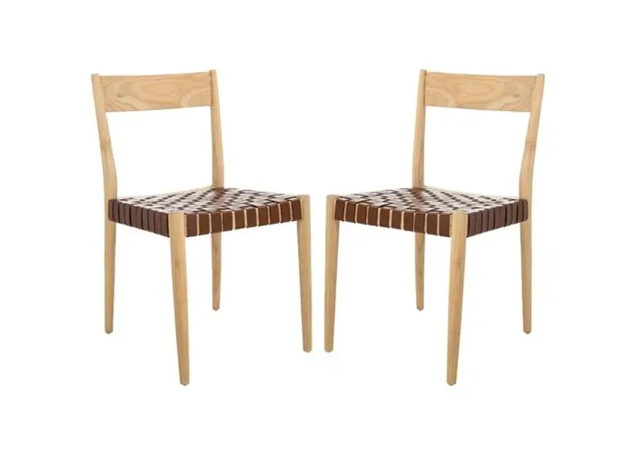 Set of 2 Vince Leather Dining Chairs - Cognac - Brown