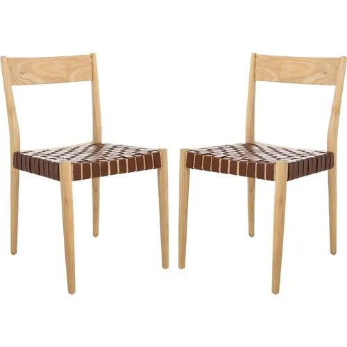 Set of 2 Vince Leather Dining Chairs - Cognac - Brown