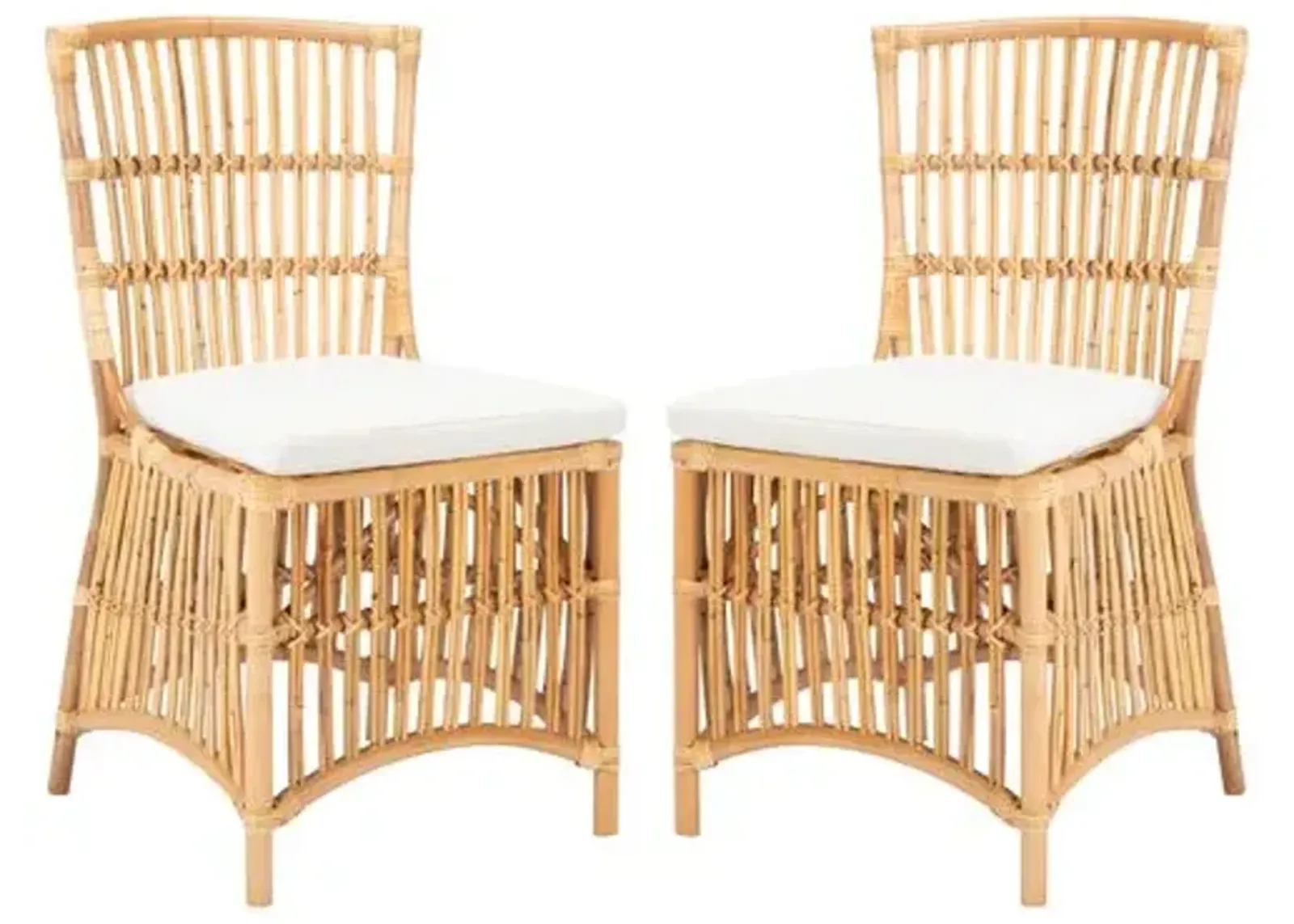 Set of 2 Ike Rattan Accent Chairs - Natural/White, Comfortable, Durable, Cushioned