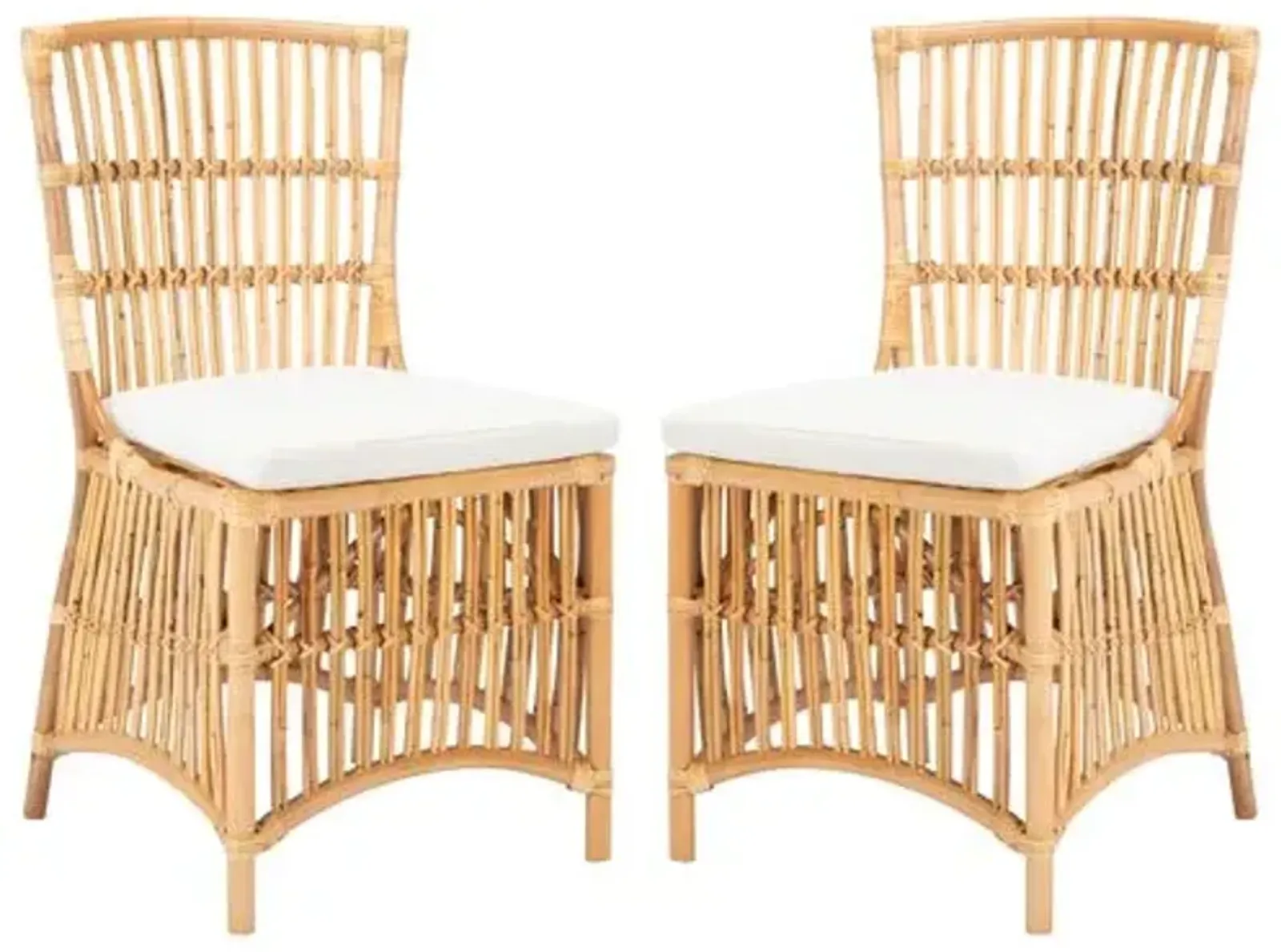 Set of 2 Ike Rattan Accent Chairs - Natural/White, Comfortable, Durable, Cushioned