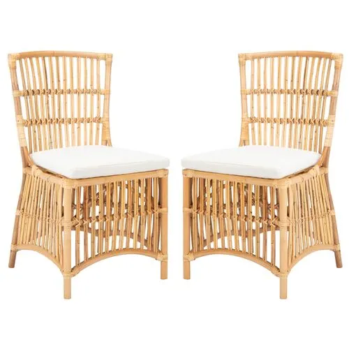 Set of 2 Ike Rattan Accent Chairs - Natural/White, Comfortable, Durable, Cushioned