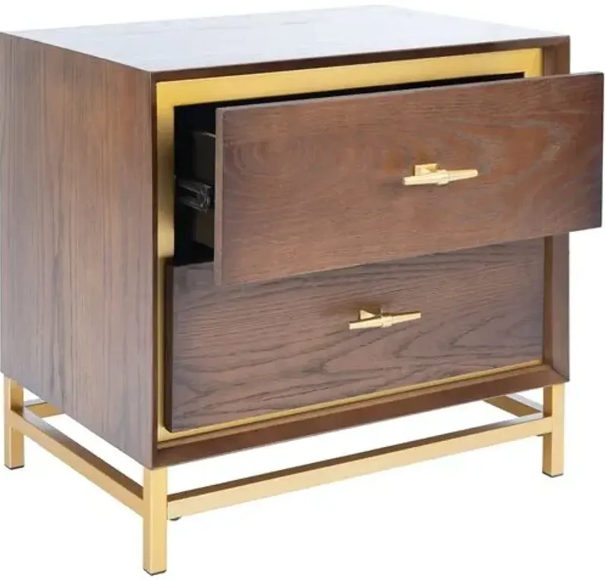 Oscar 2-Drawer Nightstand - Walnut/Brass