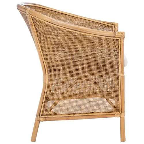 Willy Rattan Accent Chair - Honey Brown - White, Comfortable, Durable, Cushioned